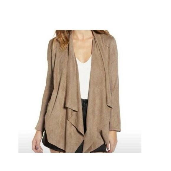 BLANKNYC Cloud Nine Drape Waterfall Faux Suede Cardigan Jacket Womens Size M Red - Picture 9 of 11